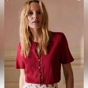 EUC Sezane Laura T-shirt cherry size S